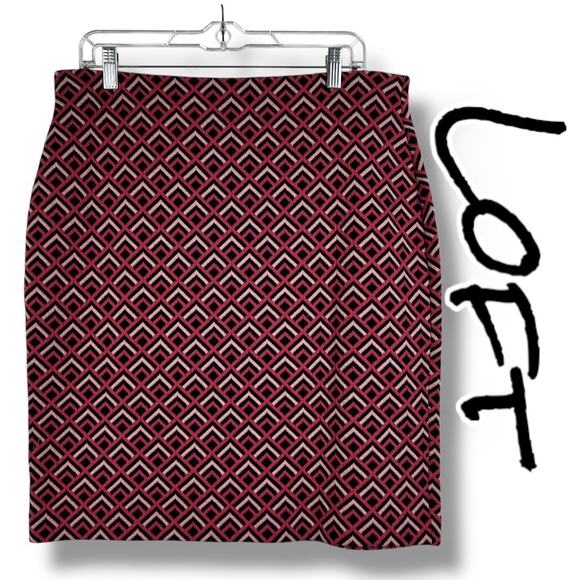LOFT Dresses & Skirts - New With Tags Loft Pink Geometric Pencil Skirt Stretch Elastic Waist Womens Sz L